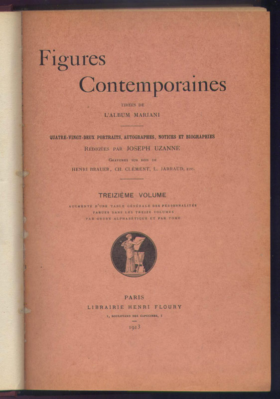 couverture rose : Figures Contemporaines, Album Mariani tome 13, reliure Editeur,Henri Floury, 1913, Paris, Edition rare en vente sur www.wanted-rare-books.com/angelo-mariani-vin-a-la-coca-du-perou.htm