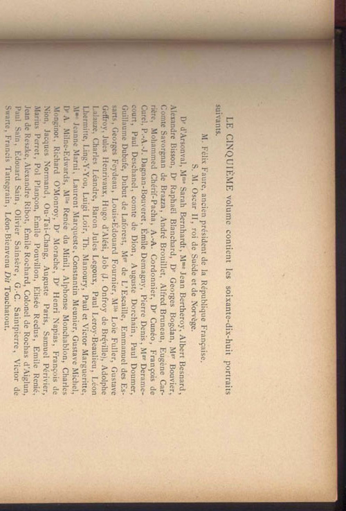 Liste des 78 portraits gravés sur bois par A. Brauer, Quesnel, Sorensen, Prunaire et Leyat, reliure Editeur, 1900, Paris, librairie Henry Floury, sur www.wanted-rare-books.com/angelo-mariani-vin-a-la-coca-du-perou.htm