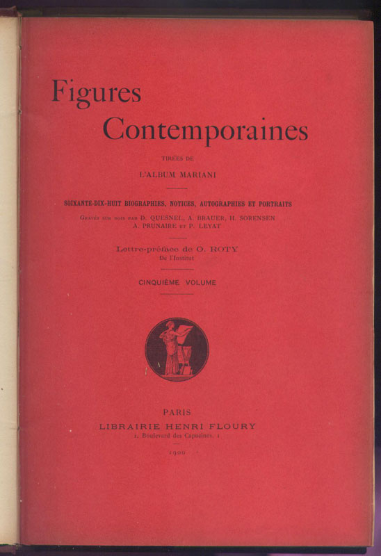 couverture rouge : Figures Contemporaines, Album Mariani tome 5, reliure Editeur,Henri Floury, 1900, Paris, Edition rare en vente sur www.wanted-rare-books.com/angelo-mariani-vin-a-la-coca-du-perou.htm