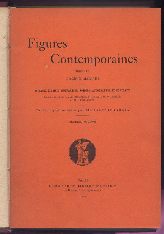 couverture orange : Figures Contemporaines, Album Mariani tome 6, reliure Editeur,Henri Floury, 1901, Paris, Edition rare en vente sur www.wanted-rare-books.com/angelo-mariani-vin-a-la-coca-du-perou.htm