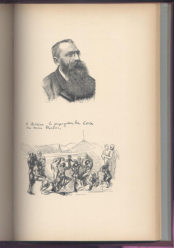 Portrait de Rodin,fac-similé du texte avec dessin adressé par lui à Angelo Mariani, Album Mariani tome 2, reliure Editeur,Floury 1896, Paris, en vente sur www.wanted-rare-books.com/angelo-mariani-vin-a-la-coca-du-perou.htm