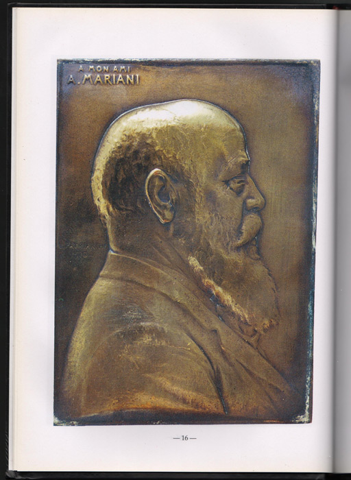 plaquette de bronze du profil de Angelo Mariani, graveur : Louis patriarche sur www.wanted-rare-books.com/angelo-mariani-vin-a-la-coca-du-perou.htm - Librairie on-line Marseille