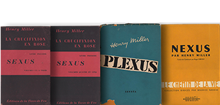 Titre: Nexus,Auteur: Henry Miller,verso du livre, troisième et dernier volet de la crucifixion en rose, première édition française sur www.wanted-rare-books.com/miller-henry-sexus-plexus-nexus-crucifixion-en-rose-trilogie-rosy-crucifixion-trilogy.htm -  Librairie on-line Marseille, http://www.wanted-rare-books.com/